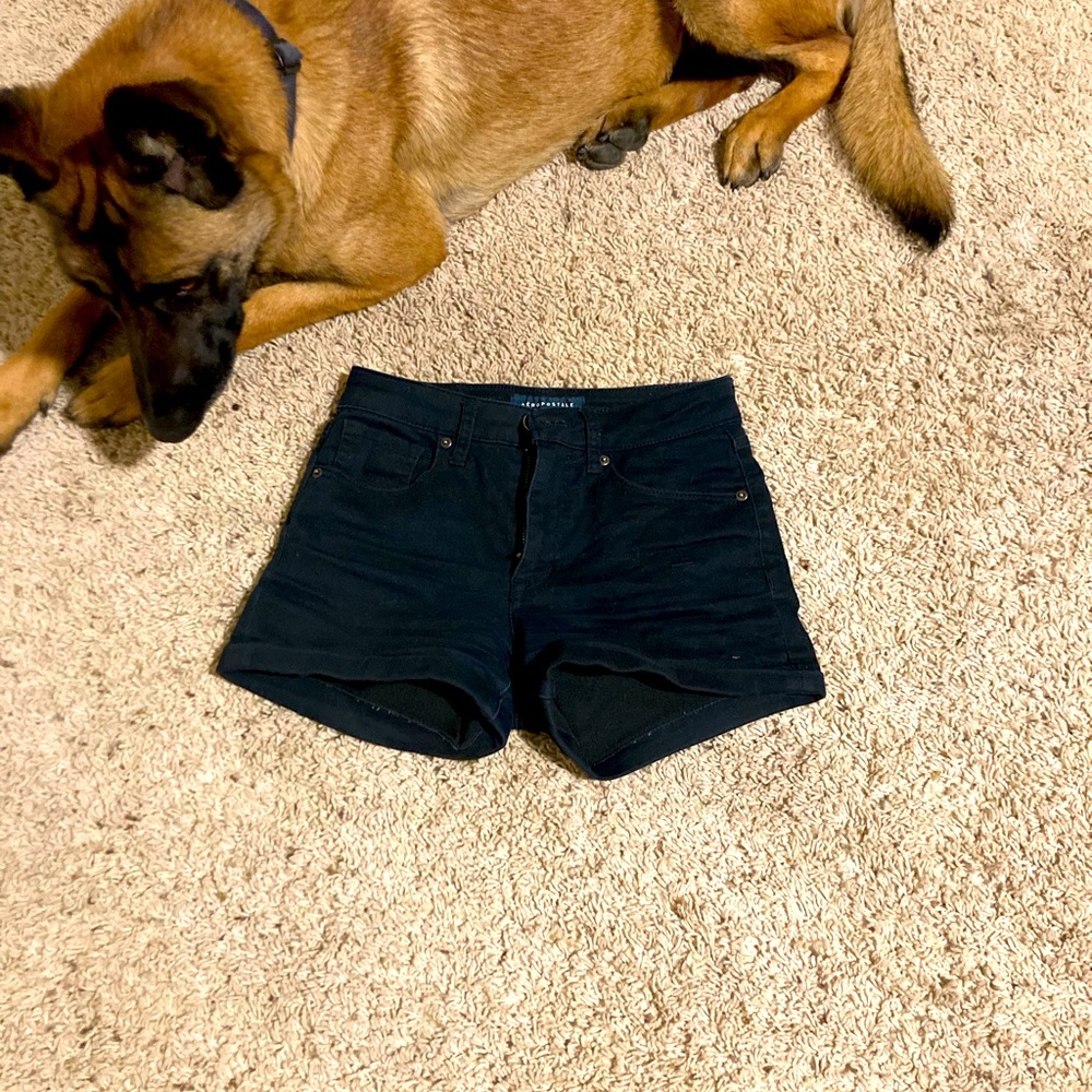 Aropostle black jean shorts. No wear or tear. Super fashionable. Size 2.